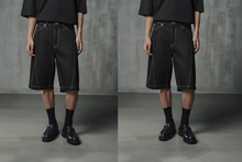 Load image into Gallery viewer, ZARA BAGGY FIT DENIM BERMUDA SHORTS WITH STITCHING Denim Blue