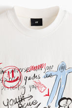 Load image into Gallery viewer, H&M Loose Fit Printed T-shirt (White/Youth Race)