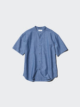 Load image into Gallery viewer, Uniqlo Cotton Linen Stand Collar Shirt | Short Sleeve, Striped