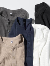 Load image into Gallery viewer, Uniqlo Waffle Henley Neck Long Sleeve T-Shirt