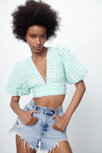 Load image into Gallery viewer, Zara Textured Gingham Top Turquoise