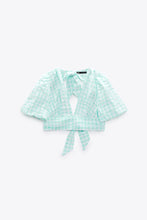 Load image into Gallery viewer, Zara Textured Gingham Top Turquoise