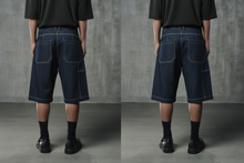 Load image into Gallery viewer, ZARA BAGGY FIT DENIM BERMUDA SHORTS WITH STITCHING Denim Blue
