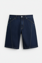 Load image into Gallery viewer, ZARA BAGGY FIT DENIM BERMUDA SHORTS WITH STITCHING Denim Blue
