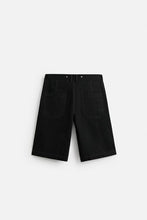 Load image into Gallery viewer, ZARA BAGGY FIT DENIM BERMUDA SHORTS WITH STITCHING Black
