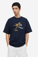 Load image into Gallery viewer, H&amp;M Relaxed Fit Printed T-shirt Dark blue/Take a Leap
