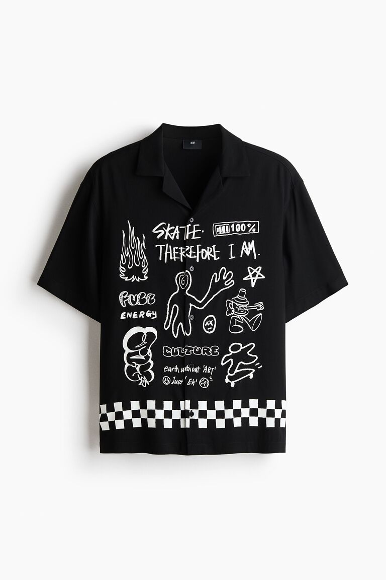 H&M Loose Fit Printed resort shirt Black