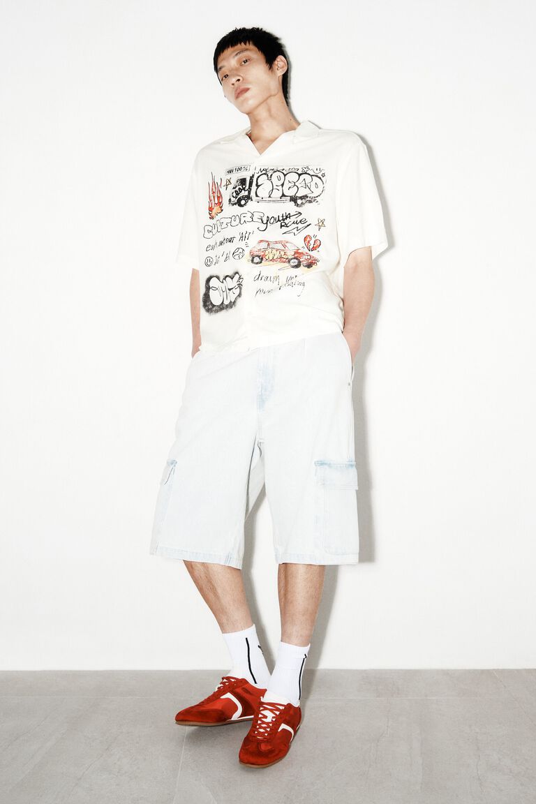 H&M Loose Fit Printed resort shirt White