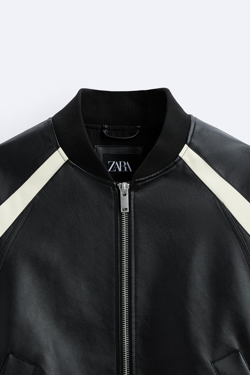 Zara CONTRAST LEATHER EFFECT BOMBER JACKET – Prisma Clothing