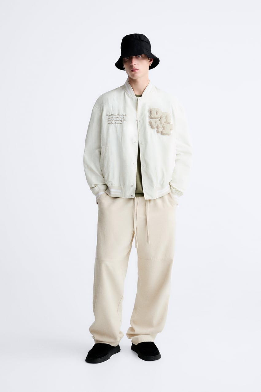 Zara BOMBER JACKET WITH PATCH Oyster White