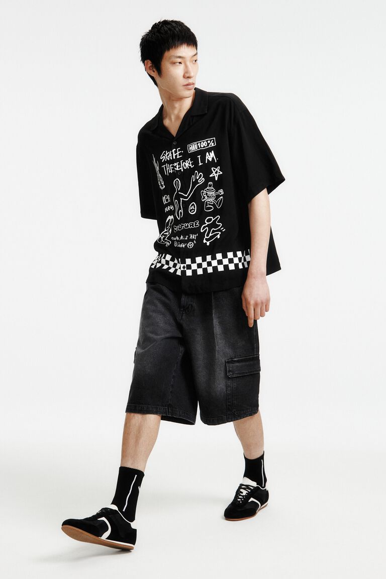 H&M Loose Fit Printed resort shirt Black