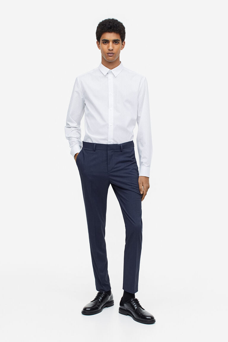 H&M Slim Fit Easy-iron shirt White/Black spotted