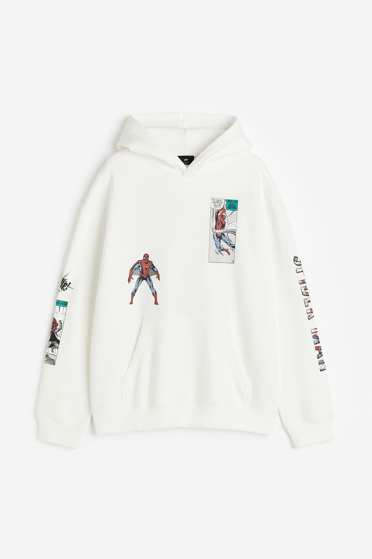 H&M Relaxed Fit Hoodie White/Spider-Man