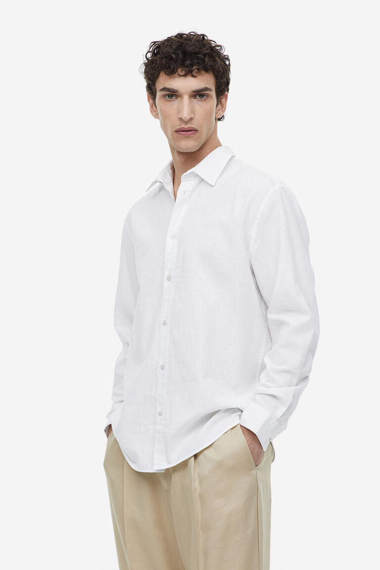 H&M Regular Fit Linen-blend Shirt White