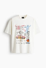 Load image into Gallery viewer, H&amp;M Loose Fit Printed T-shirt (White/Youth Race)
