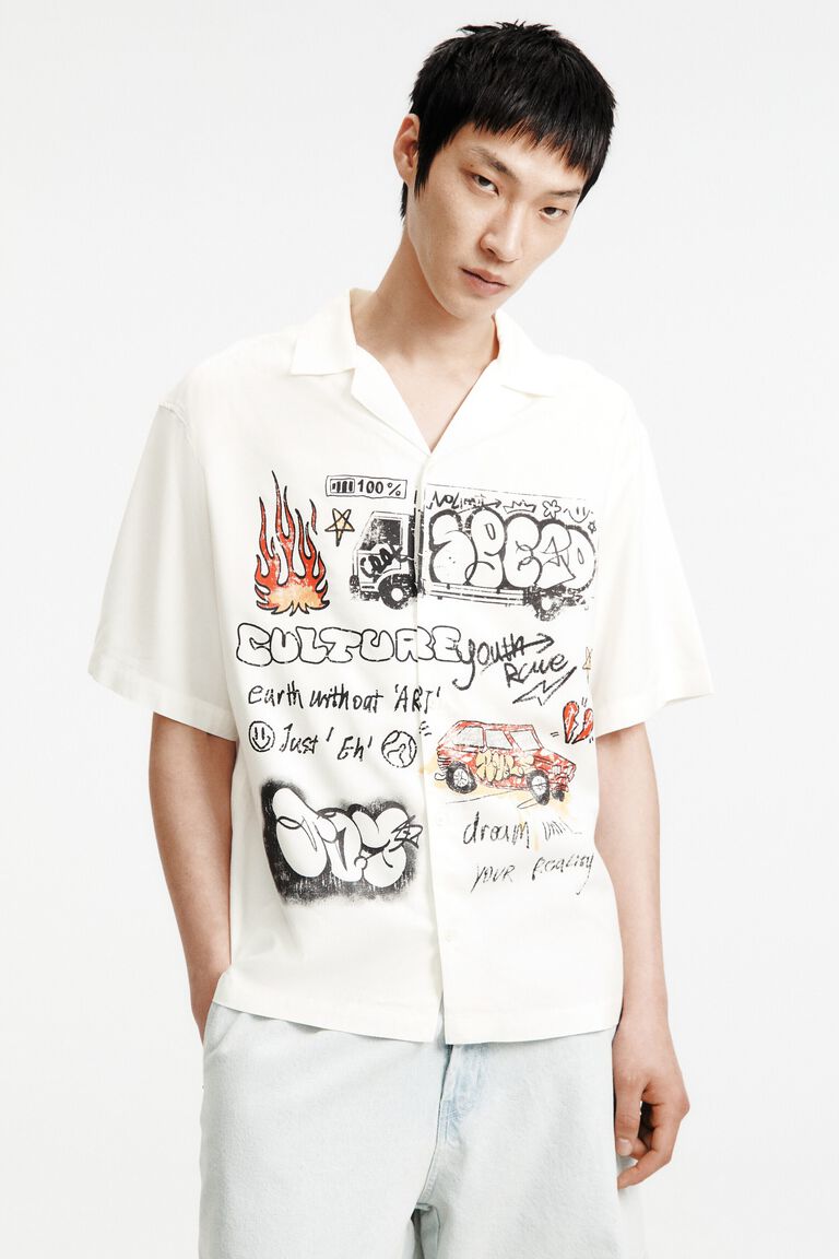 H&M Loose Fit Printed resort shirt White