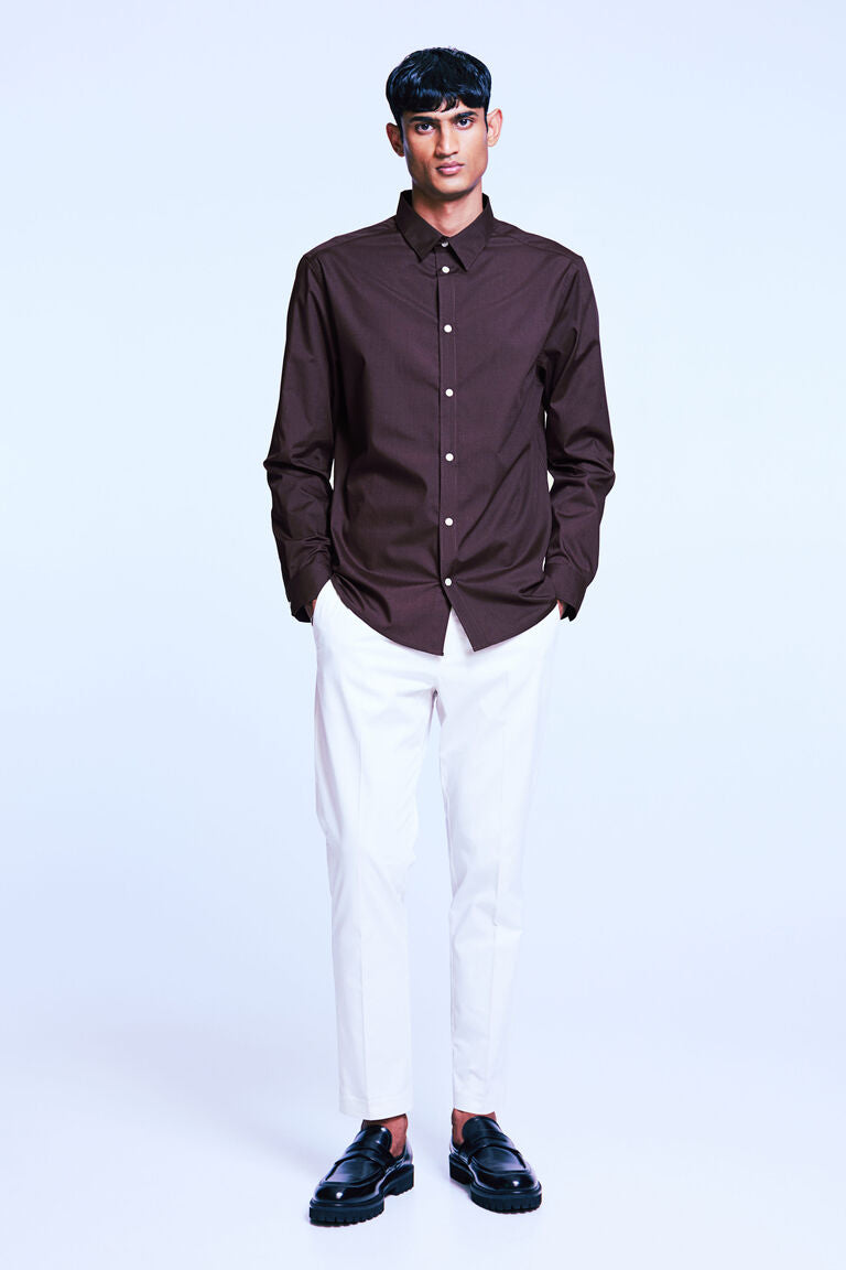 H&M Slim Fit Easy-iron shirt Dark Brown