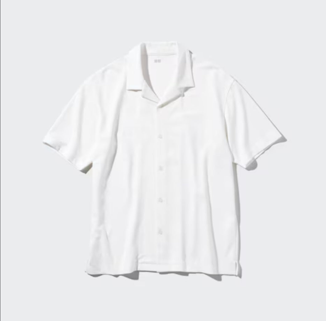 Uniqlo AIRism Cotton Full Open Short Sleeve Open Collar Polo Shirt