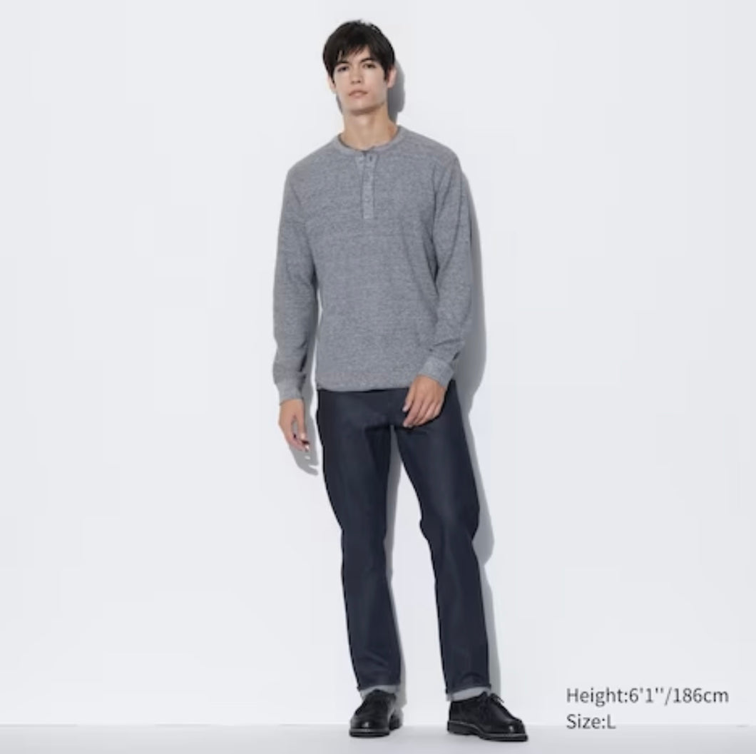 Uniqlo Waffle Henley Neck Long Sleeve T-Shirt