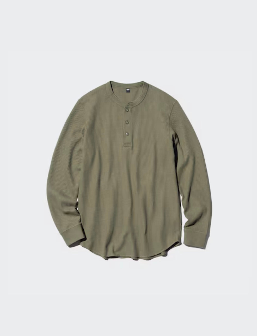 Uniqlo Waffle Henley Neck Long Sleeve T-Shirt