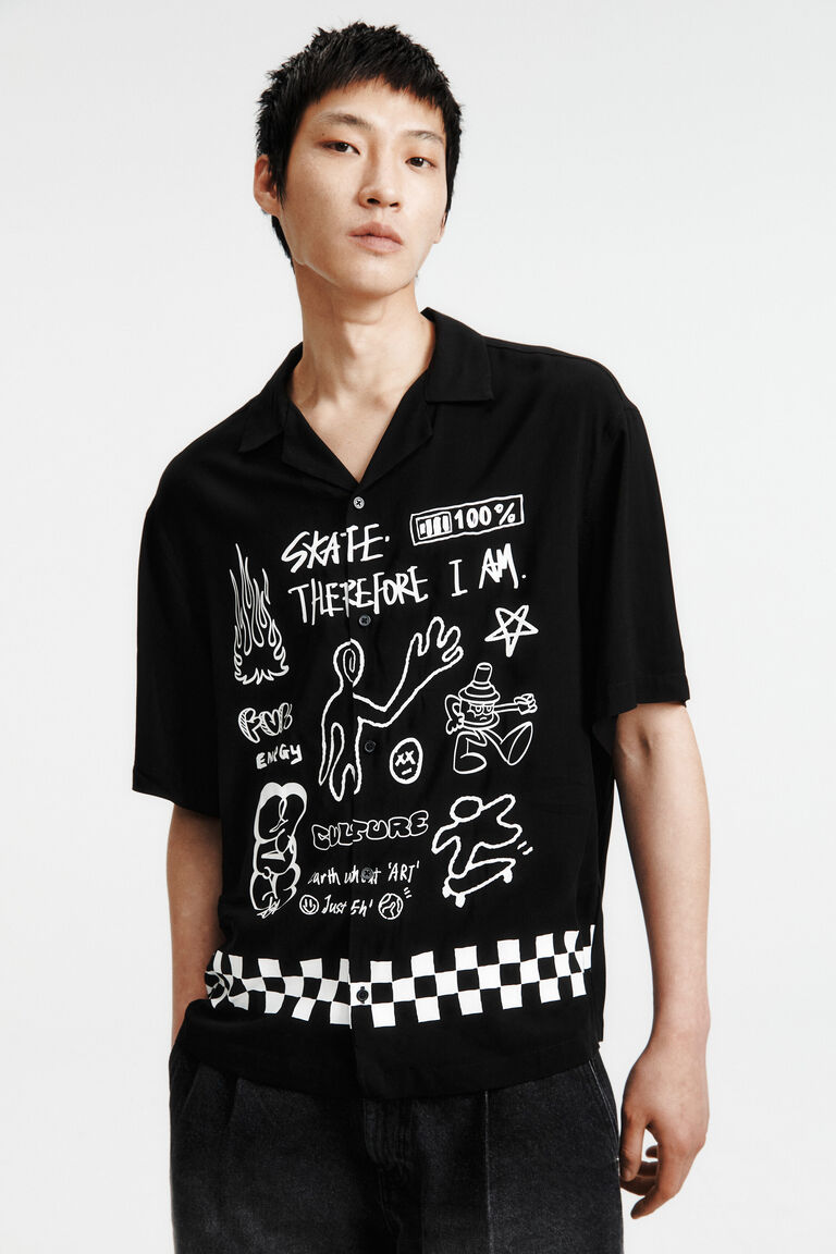H&M Loose Fit Printed resort shirt Black