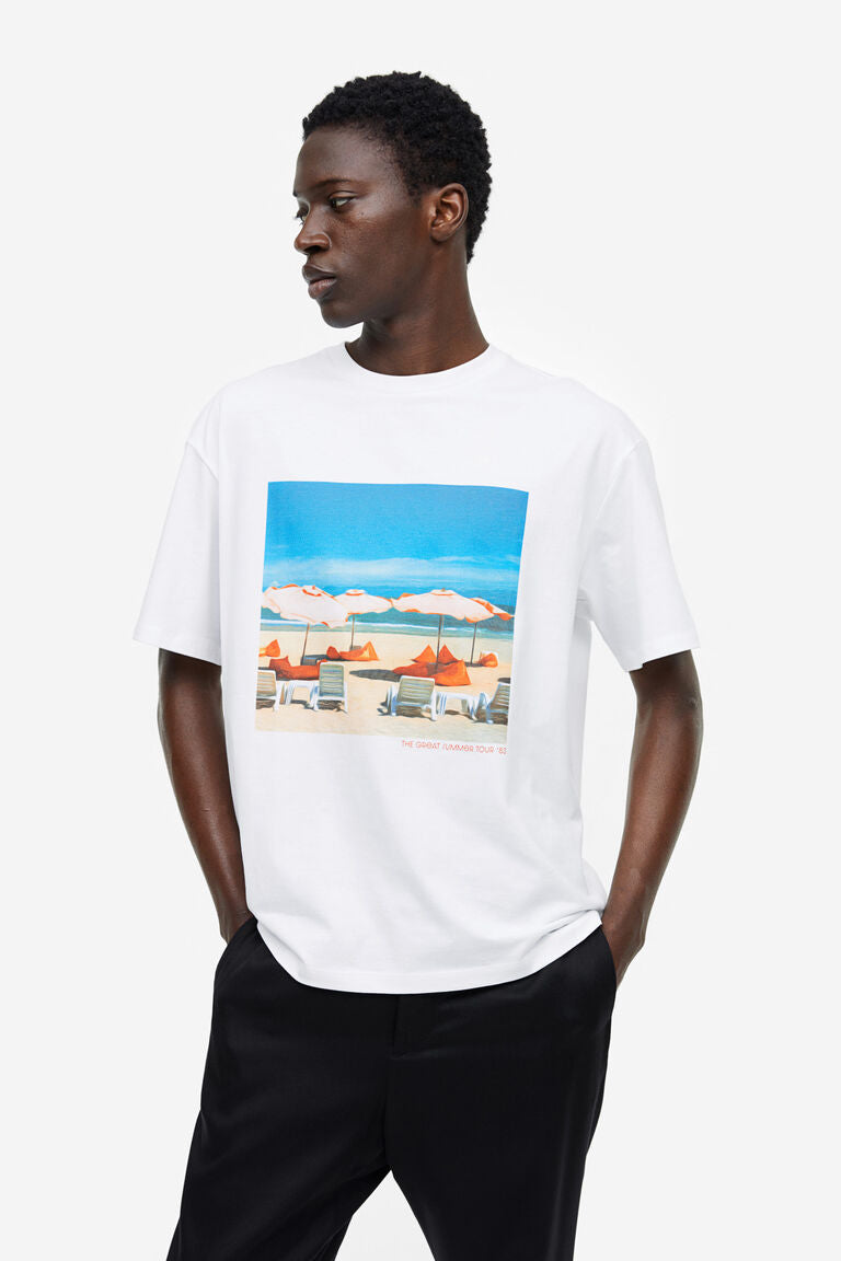 H&M Relaxed Fit T Shirt White/Beach