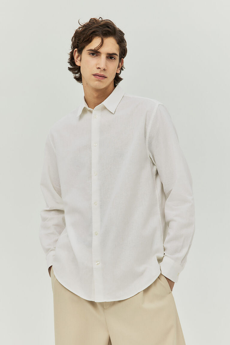 H&M Regular Fit Linen-blend shirt White