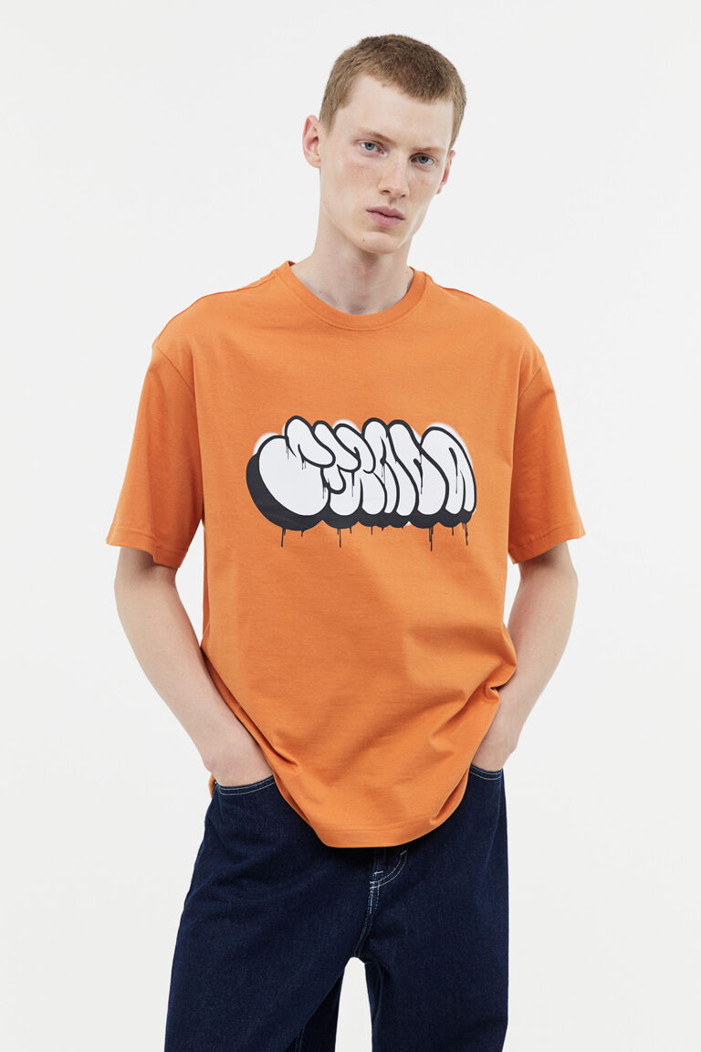 H&M Relaxed Fit Printed T-shirt Orange/Strada