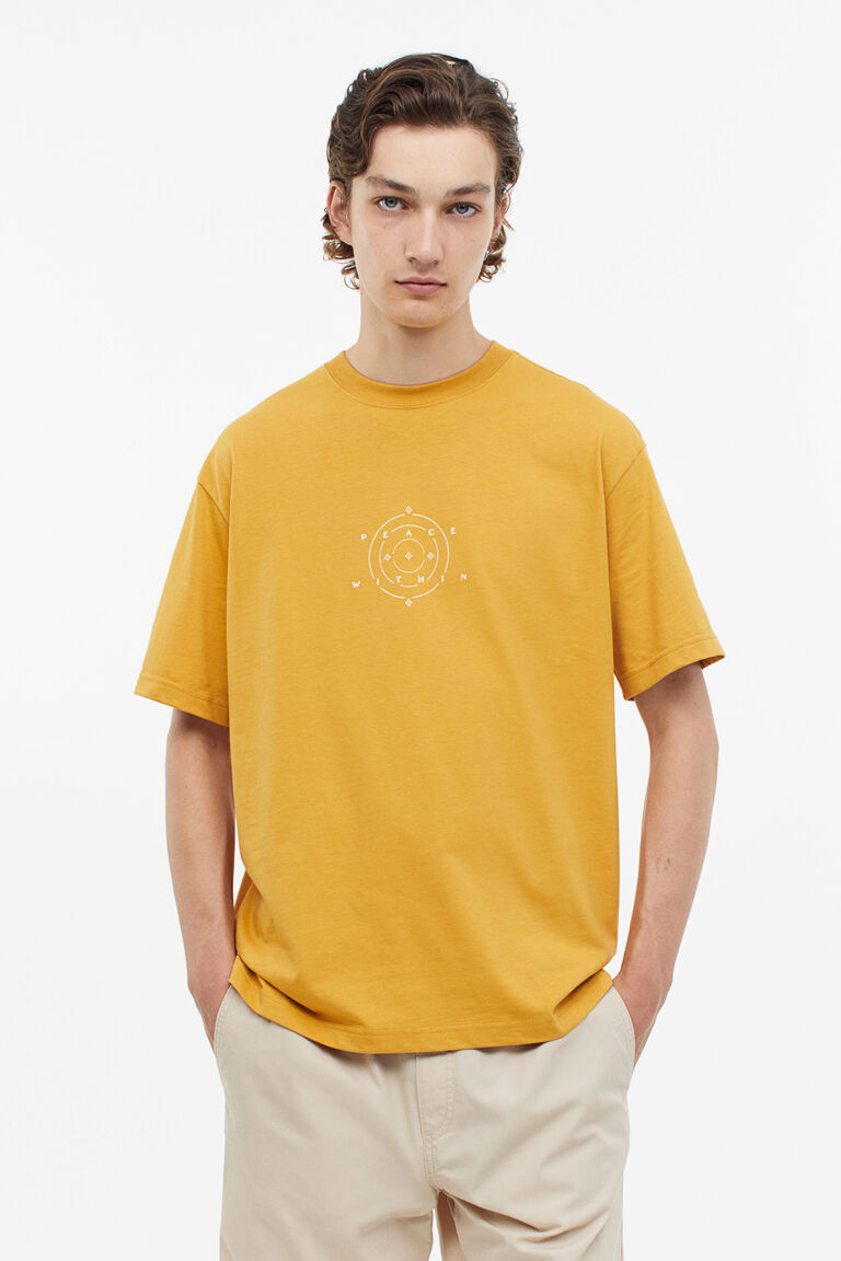 H&M Loose Fit T Shirt Mustard yellow/Peace within