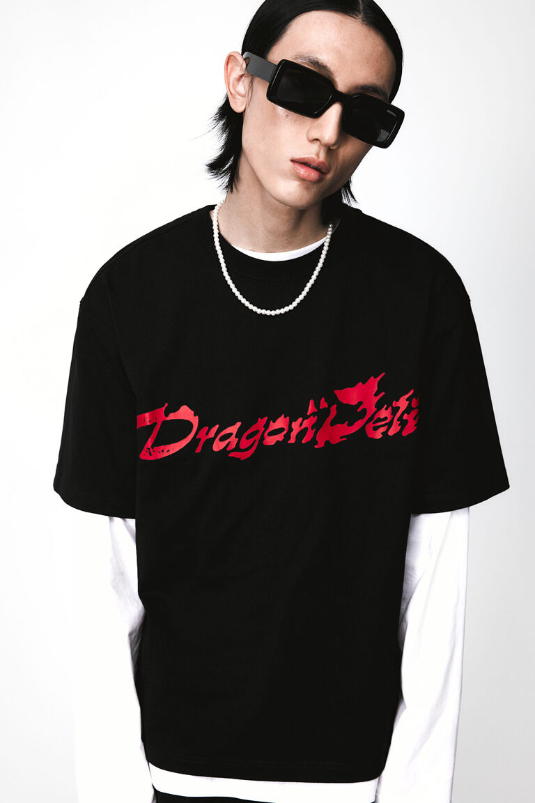 H&M Loose Fit Printed T-shirt Black/Dragon Deli