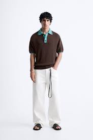 Zara CONTRAST KNIT POLO SHIRT