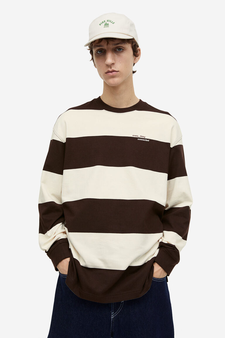 H&M Loose Fit Jersey Top Brown/Cream striped