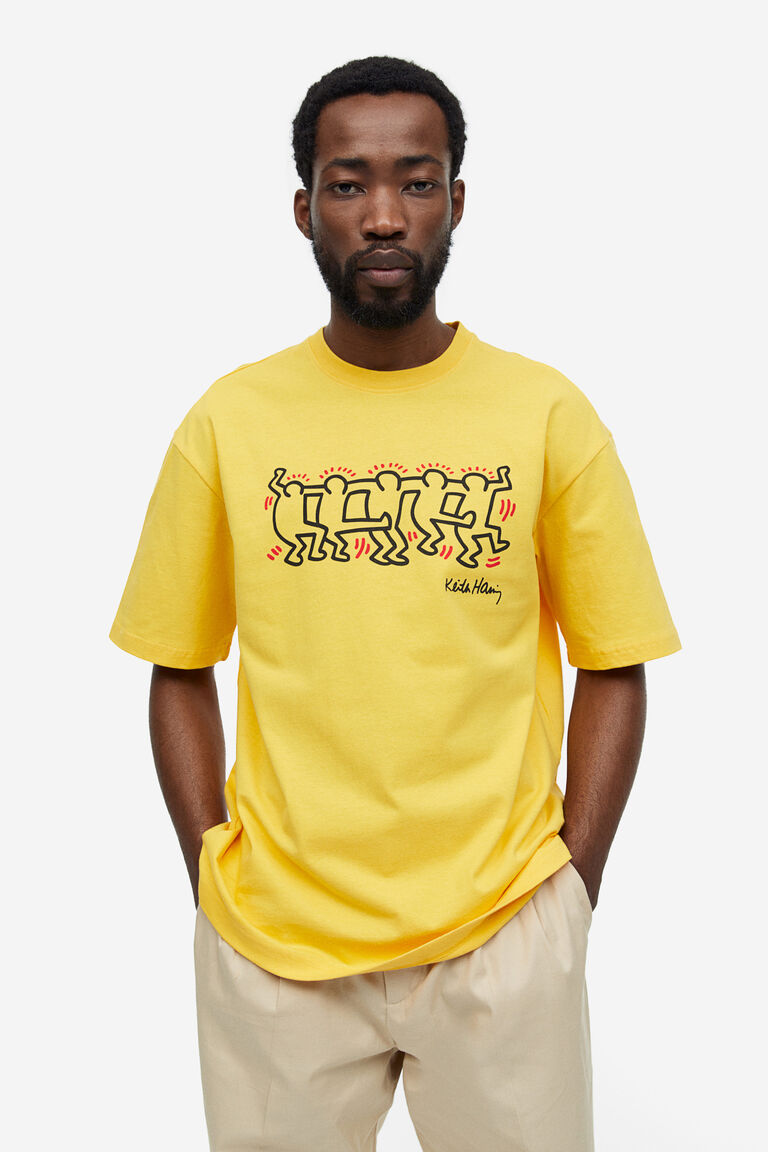 H&M Relaxed Fit T Shirt Yellow/Keith Haring