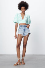 Load image into Gallery viewer, Zara Textured Gingham Top Turquoise
