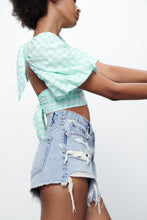 Load image into Gallery viewer, Zara Textured Gingham Top Turquoise
