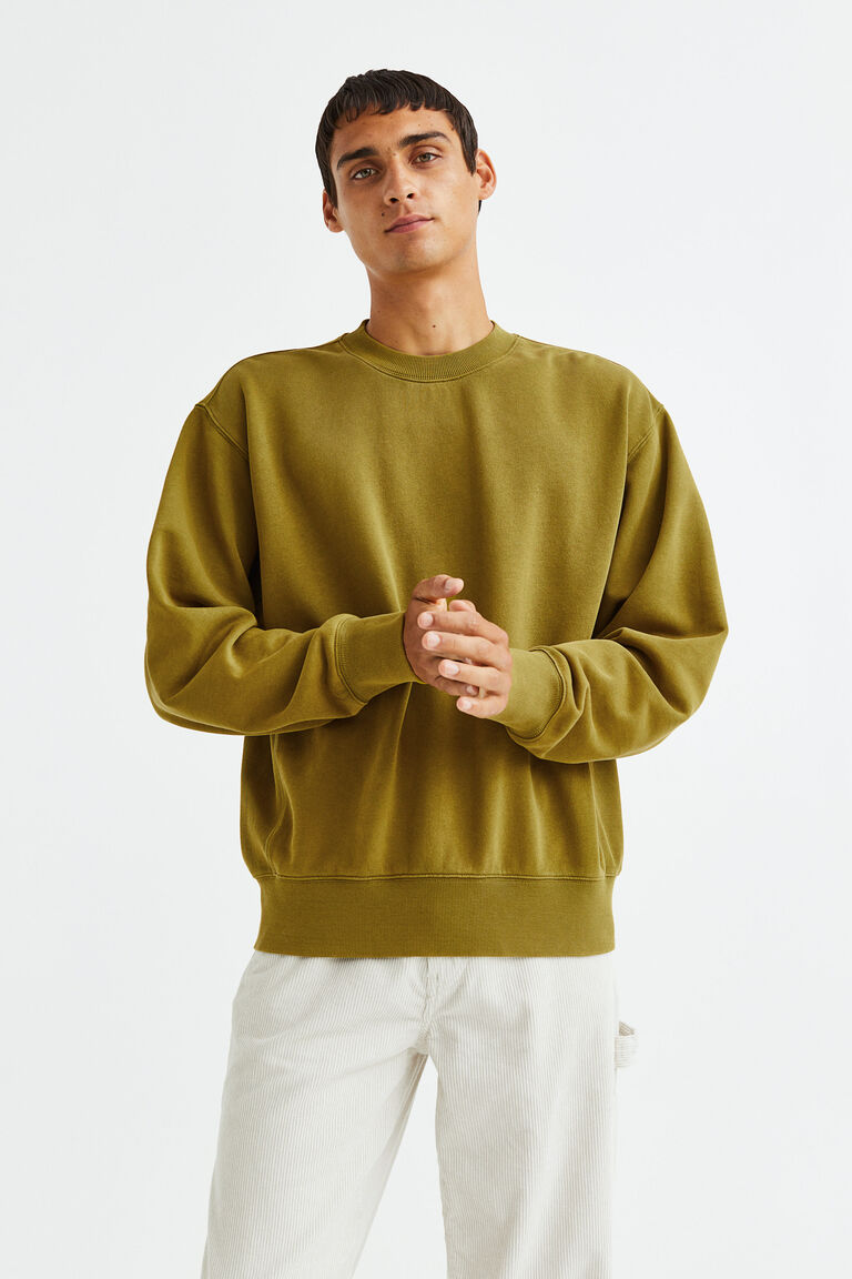 H&M Oversized Fit Cotton Sweatshirt Olive Green