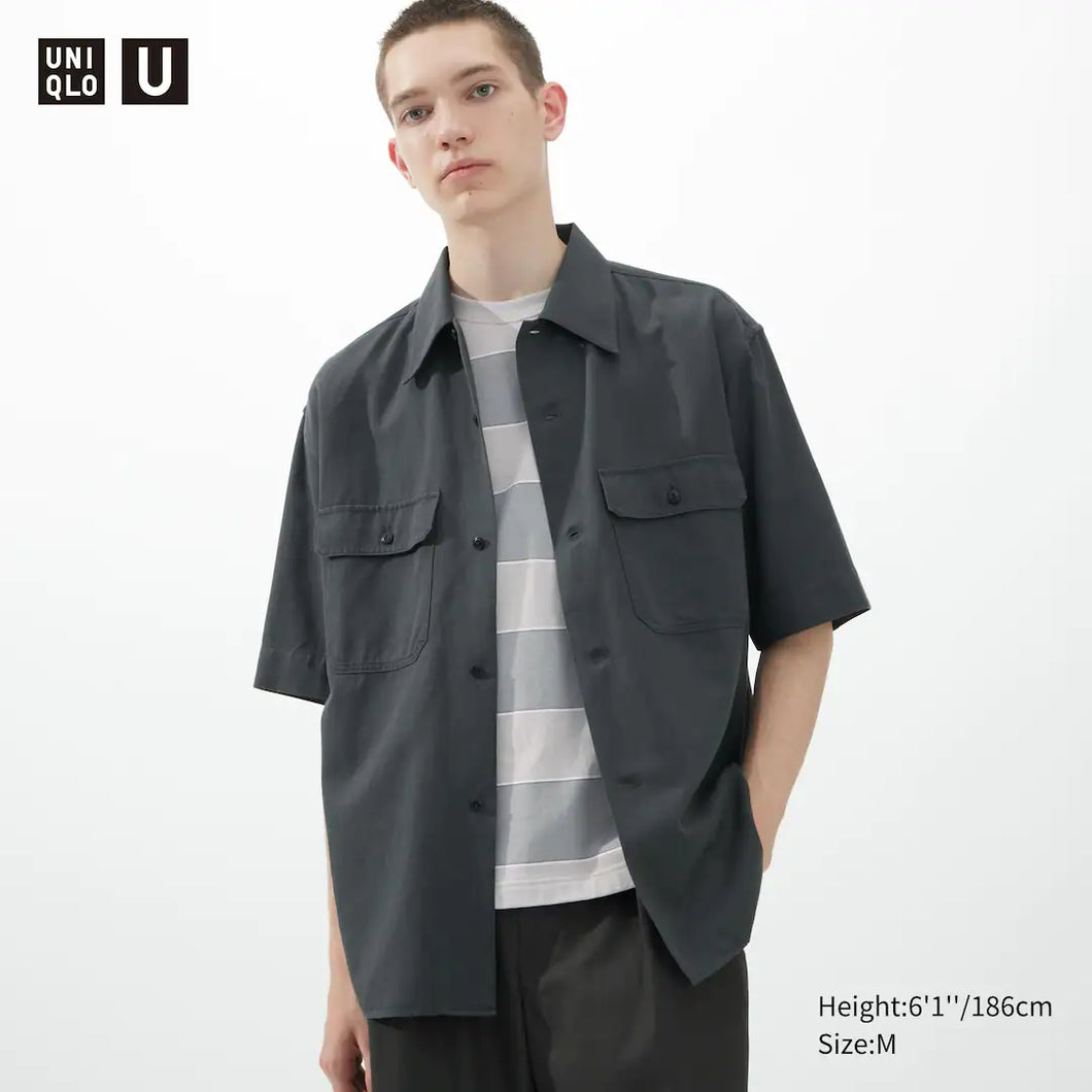 Uniqlo Oversized Work Short Sleeve Shirt Dark Grey – Prisma