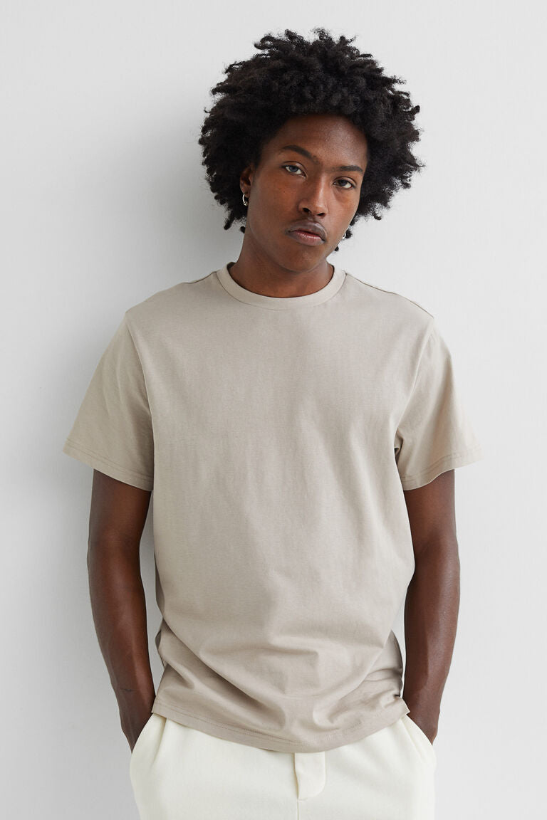 H&M Basic Round Neck T Shirt Light Beige