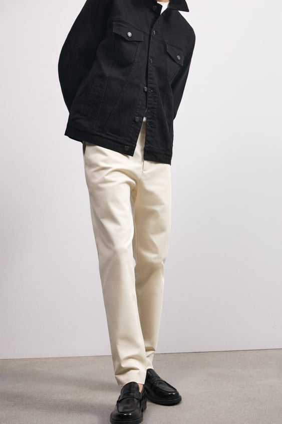 Zara Comfort Fit Chino Trousers Off White