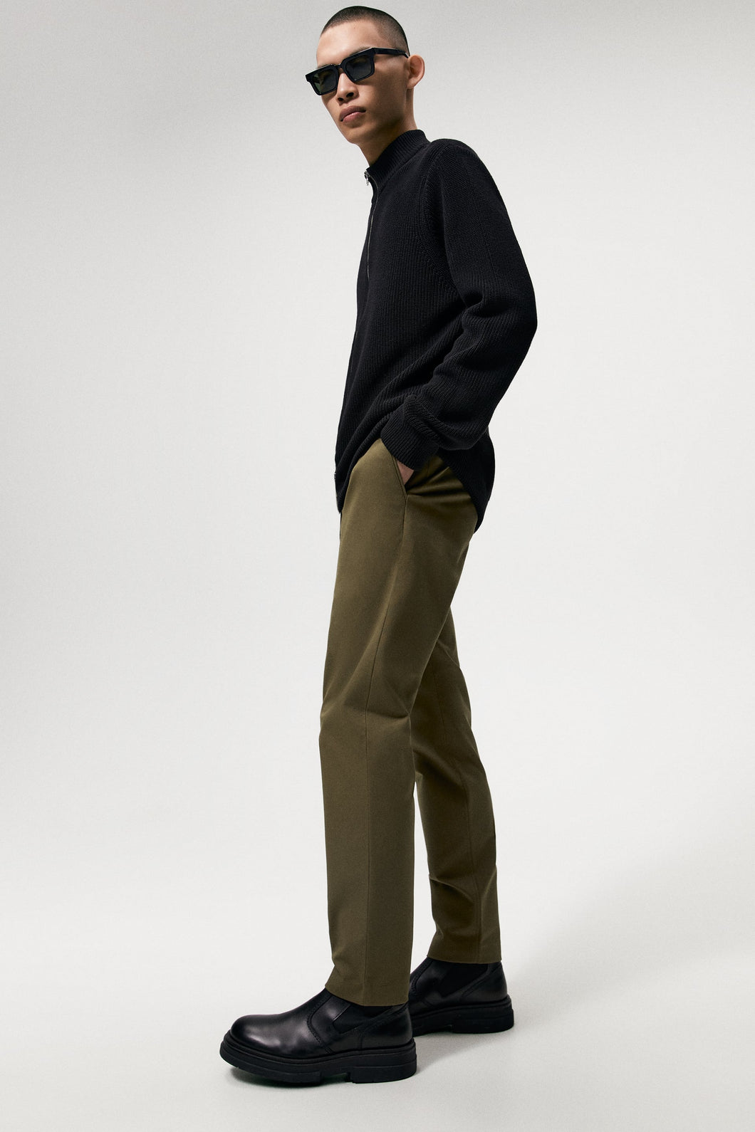 Zara Comfort Fit Chino Trousers Khaki