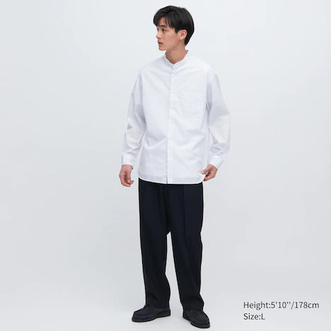 Uniqlo Extra Fine Cotton Broadcloth Oversized Stand Collar Long Sleeve Shirt