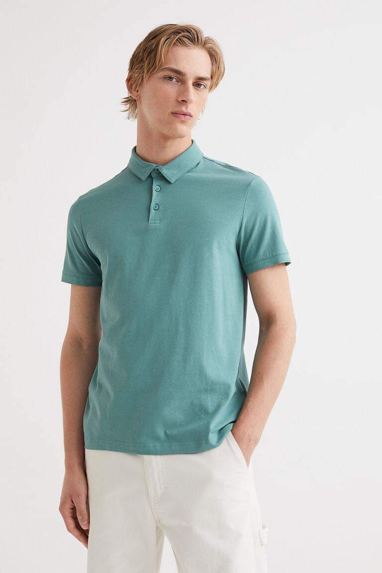 H&M Slim Fit Polo Shirt Turquoise Prisma Clothing & Brands