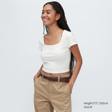 Load image into Gallery viewer, Uniqlo Ribbed Square Neck Cropped Short Sleeve T-Shirt
