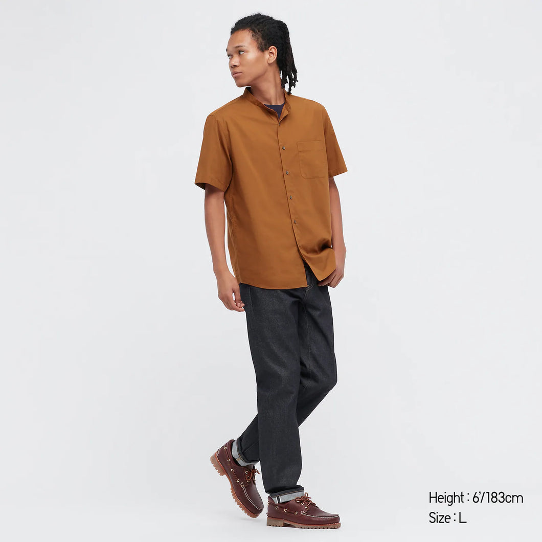 Uniqlo Cotton Modal Stands Collar Short Sleeve Shirt Yellow